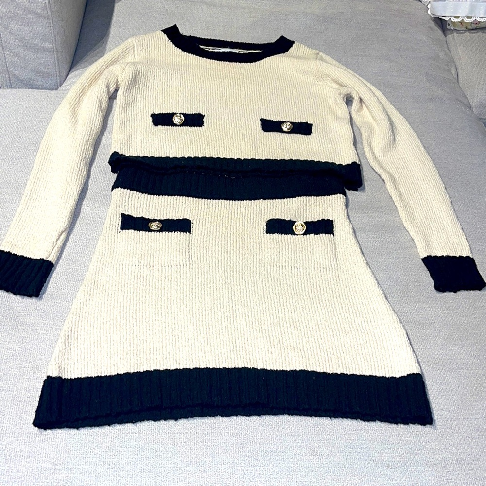 black and cream skirt set